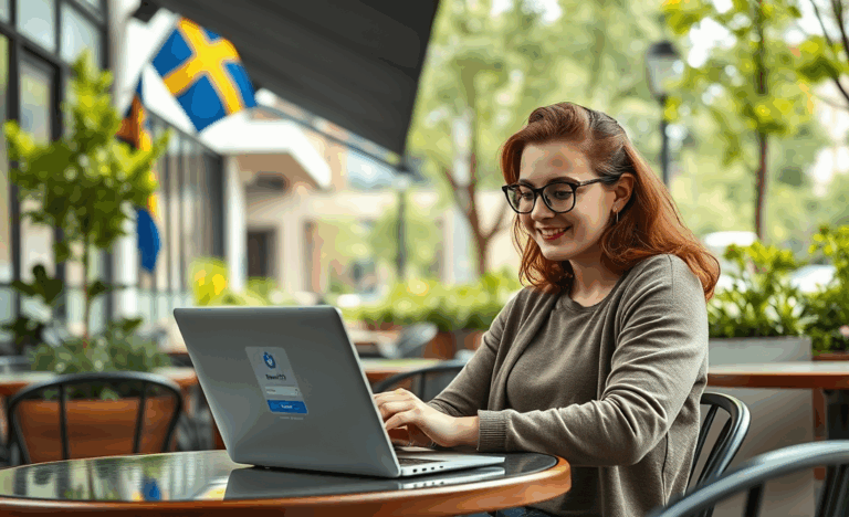 En person som enkelt får ett blancolån utan säkerhet via en dator.