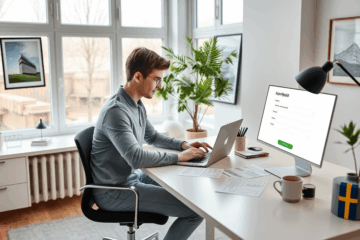 Person ansöker om lån online via dator