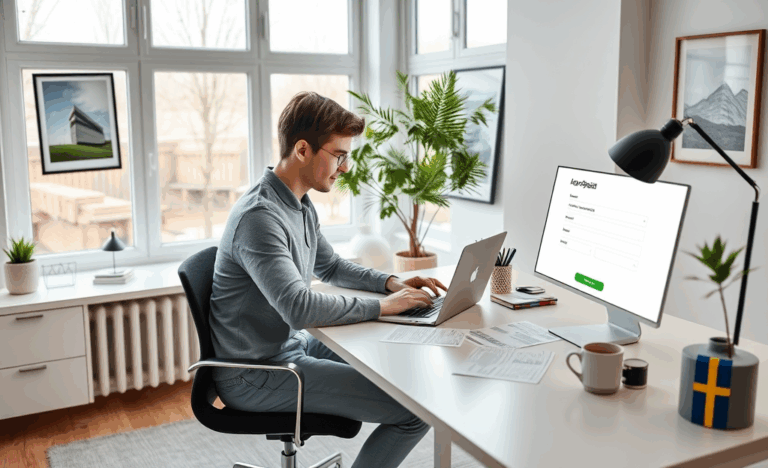 Person ansöker om lån online via dator