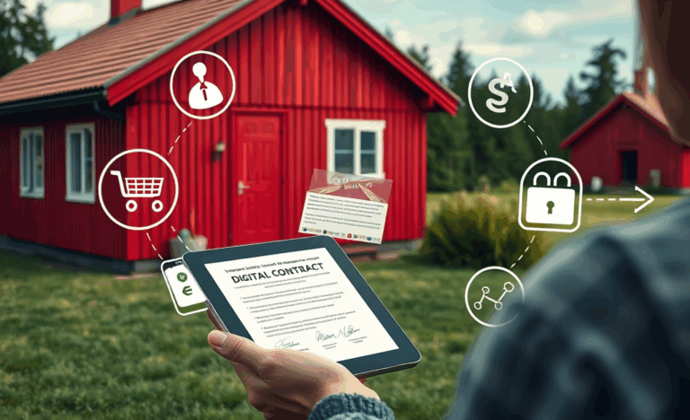 En illustration av ett digitalt kontrakt för enkla och säkra online-köp