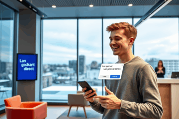 En person använder sin dator för att ansöka om ett lån online och får godkännande direkt.