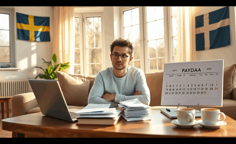 En man med en smartphone och ett leende ansikte som ser ett meddelande om att pengar har frigjorts samma dag.