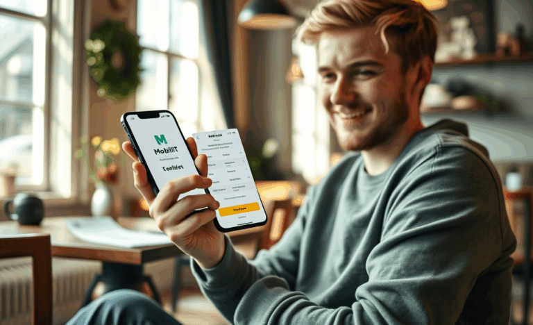 En person använder sin mobiltelefon för att ansöka om ett lån online