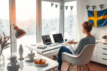 Person som arbetar hemifrån framför en dator och tjänar pengar online