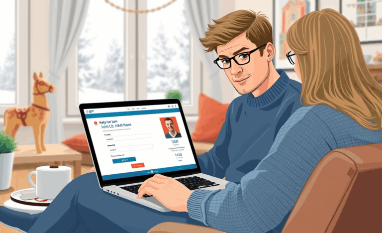 En person som ansöker om kredit online med få dokument via en dator.