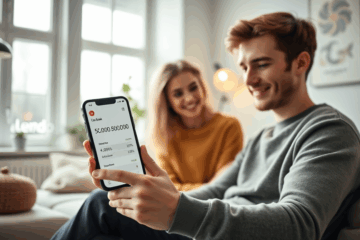 Person som använder Lunar Bank app för att ansöka om privatlån