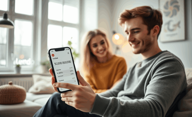 Person som använder Lunar Bank app för att ansöka om privatlån